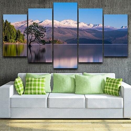 5 Pieces Beautiful Lake Mountains Landscape Hd Printed Posters Modern Wall Painting Art Pictures Living Room Home Decor