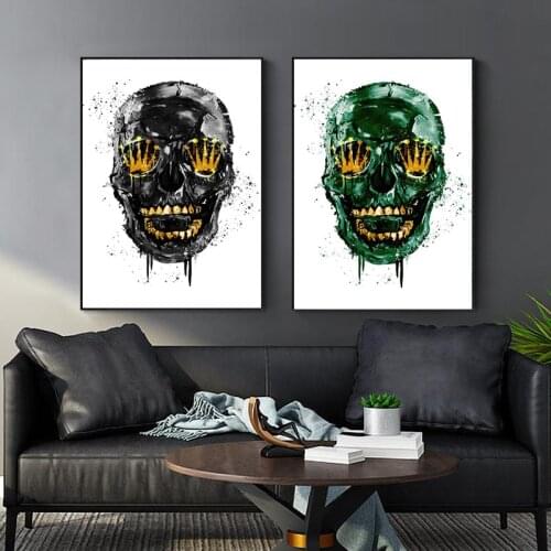 Abstract Green and Black Skull Luxury Posters and Prints Canvas Decor Cuadros Wall Pictures for Living Room Home Wall Decoration