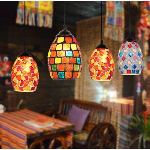 Artpad Moroccan Turkish Style Retro Vintage Pendant Light E27 Base Mediterranean Style Decoration Mosaic Hanging Lamp 19 Types