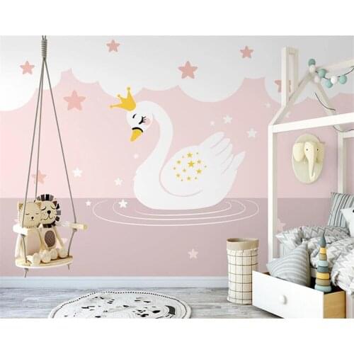 Beibehang Custom hand-gemalt rosa cartoon swan kinderzimmer prinzessin stil indoor hintergrund papel de parede 3d tapete