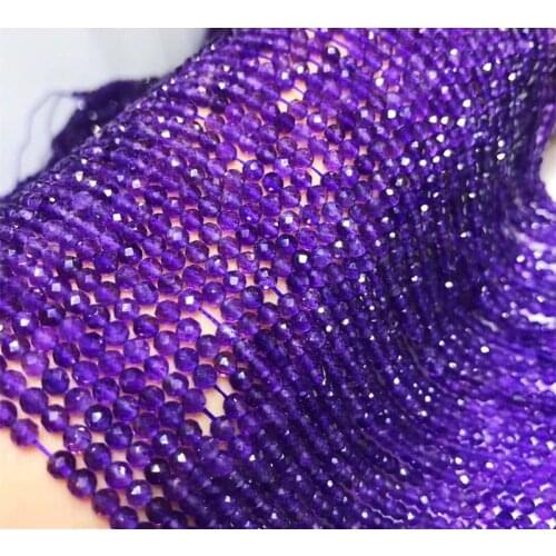 Loose beads amethyst round faceted 3-4mm 14" for DIY jewelry making FPPJ wholesale beads nature gem stone