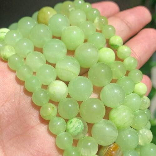 Natural Flower Green Jade Stone Beads 4/6/8/10/12mm Round Loose Spacer Beads For Diy Bracelet Necklace Jewelry Making Findings