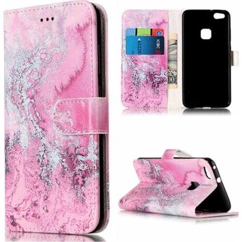 Go2linK Case for Huawei P10 Lite Luxury Marble Flower Pattern Wallet Magnetic Stand Phone Leather Flip Cover for Huawei P10 LITE