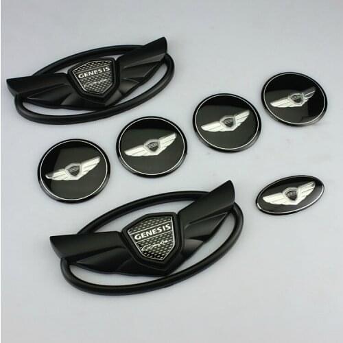 For Genesis Coupe Emblem (Front Emblem + Rear Emblem + 4 Wheel Cap + steering wheel emblem) 7pcs=1set Car Styling