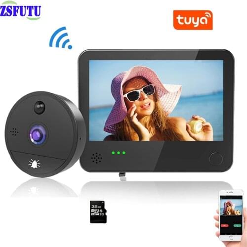 Tuya APP WiFi Smart 1080P Video Doorbell Peephole Camera Door Bell Viewer 180 Degree PIR Motion Detection Tuya for Home Security
