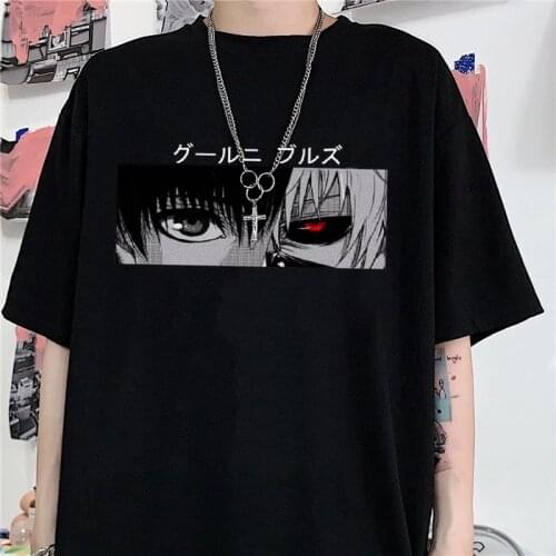Japan Anime Punk Print Loose T-shirt Harajuku top Casual Cool Chic Cartoon Streetwear Women Shirt clothes tshirt shirt accessory