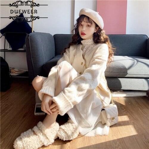 DUEWEER Cardigan Women Mohair Screw Thread Solid Outwear Loose Elegant Trendy Simple Streetwear Comfortable Japanese Style