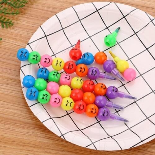 Kawaii 7 Colors Crayons Creative Sugar-Coated Haws Cartoon Smiley Graffiti Pen Stationery Gifts For Kids Wax Crayon Pencil Toy