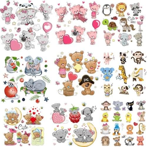 Cute Animal Combination Unicorn Iron on Transfers for Clothing Thermo Stickers Patches On Clothes Applique Kids Clothes Decro
