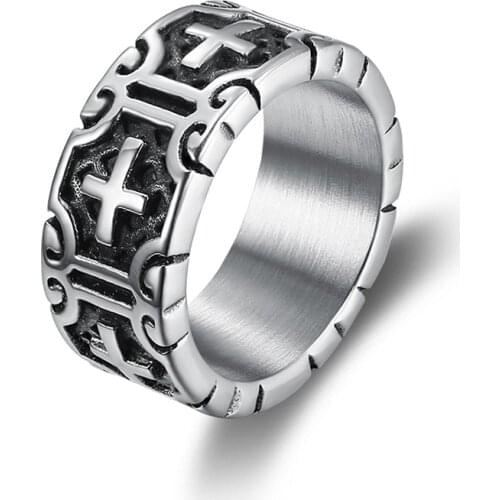 New fashion lychee Vintage Punk Cross Engraved Pattern Finger Ring For Men Personalized Hot Sale Ring Fashion Jewelry