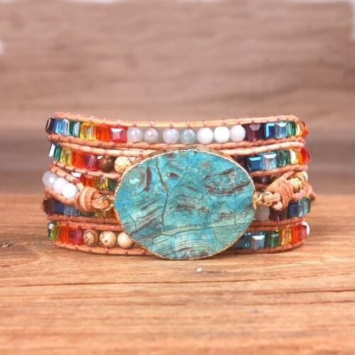 New 7 Chakra Crystal Natural Stone Wrap Bracelet For Women Rainbow Bracelet Boho Style Bohemia