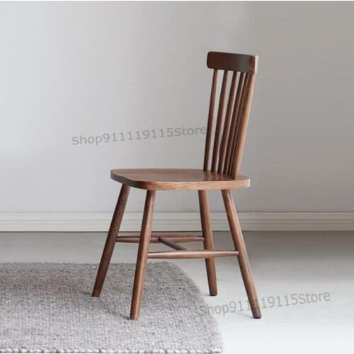 All Solid Wood Dining Chair Nordic Restaurant Windsor Chair Simple Bedroom Makeup Chair Household Leisure Oak Armchair