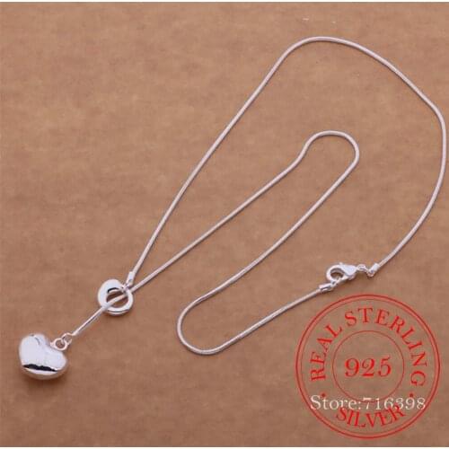 Real 925 sterling silver necklace,silver love heart necklace pendant for women,wedding party jewelry birthday mum gift/avaajmha