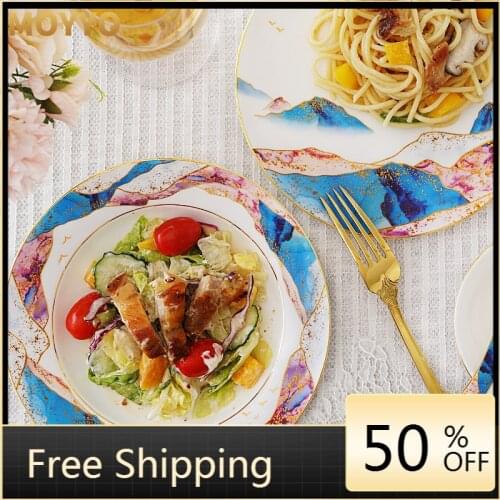 Portable Luxury Plate Bowls Set Luxury Set Porcelain Serving Plates Cute Vajillas Completas De Porcelana Crockery Dinner Plate
