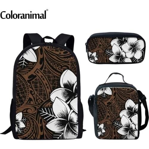 Coloranimal New Style Girls Daily School Bags Tribal Polynesian Plumeria Printed Backpack Set for Women Large Laptop Bolsa 2021