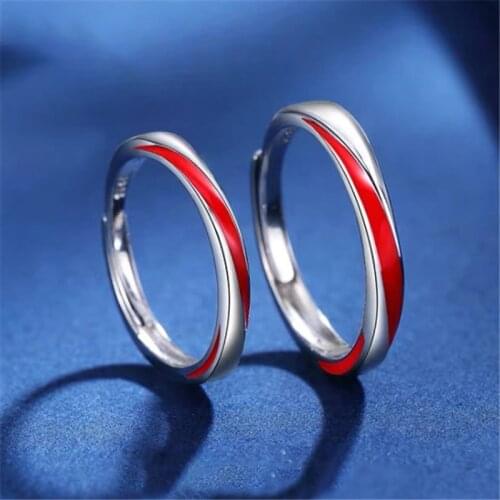 Drop shipping Couples Ring Red Enamel Adjustable Finger Ring Silver-Color Rings For Women Men Statement Jewelry
