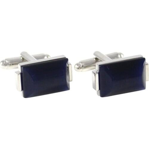 Rhodium Plated Navy Blue Cats Eye Rectangle Cuff Links Fathers Day Gift Cuff Links Birthday Gifts Cuff Links