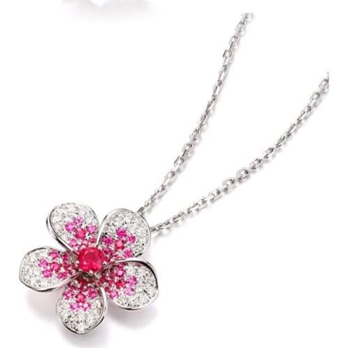 Romantic Flower S925 Silver Necklace Pendant Diamond Luxury Cute Women Fine Jewelry Silver Wedding Fashion Gift for Girl Friend