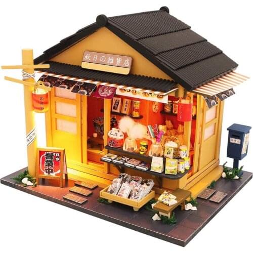 DIY Assembly Miniature LED Japanese Grocery Store Doll House Model Kids Toy Intelligence Develop Toys Birthday Kids Gift