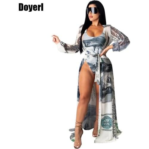 Print Sexy 2 Piece Sets Womens Outfits Summer Beach Clothes for Women Coats Long Cardigan Bodysuits Boho Two Piece Matching Sets