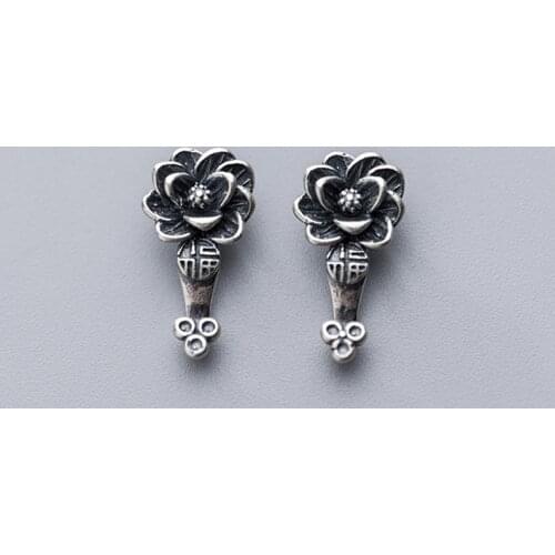 925 Sterling Silver Vintage Flower RUYI Necklace Charms Handmade Dangle Silver Pendants For Women DIY Lucky Jewelry Findings