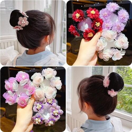 Latin dance hairnet female ballet dance art employs a hair net headdress flower balls go head artifact headdress female children