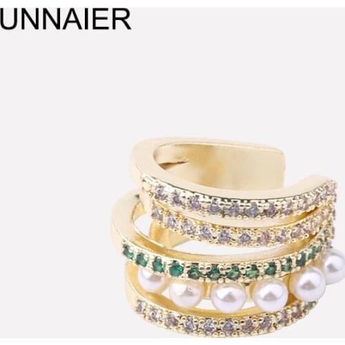 UNNAIER green diamond pearl ear bone clip female personality fashion non-pierced earrings ear clip ear jewelry