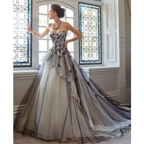 Romantic Ball Gown Bridal Black and White 2018 Lace Vestido de Novia Bridal Gowns robe de mariage mother of the bride dresses