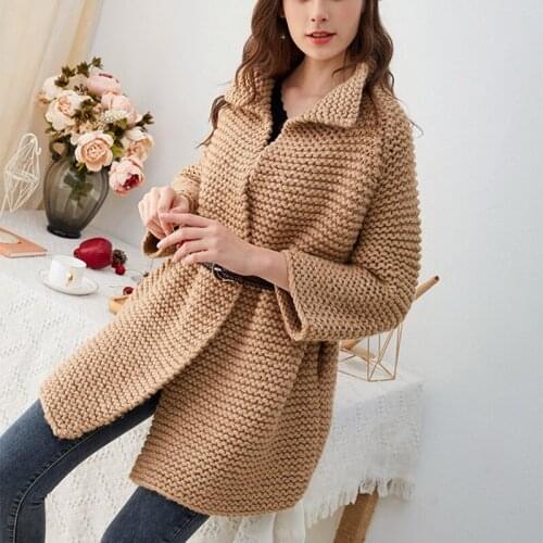 Winter 2020 new womens mid-length Thick rod knitting sweater coat female thickened stand collar shawl cardigan coat female bb