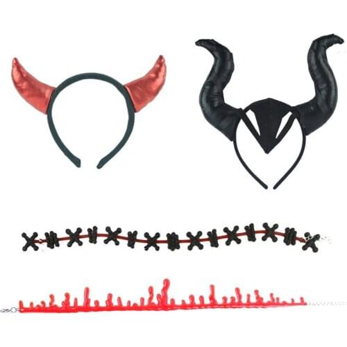 1 Set Halloween Headband Realistic Looking Wear Resistant Fabric Festival Headband with Bloody Necklace for Party