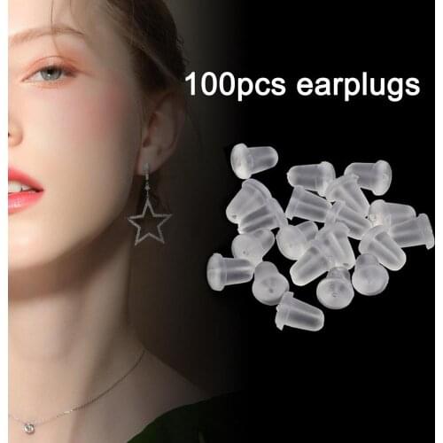 100pcs/lot Bullet-shaped Round Rubber Earring Backs Stoppers Ear Stud Earrings Cap Transparent Ear Plugging Blocked Studs