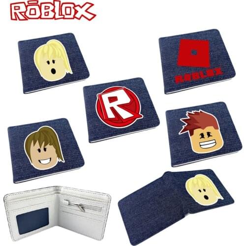 11.5*10*1.5cm Roblox virtual world surrounding student unisex denim double fold leather wallet fashion short card bag coin purse