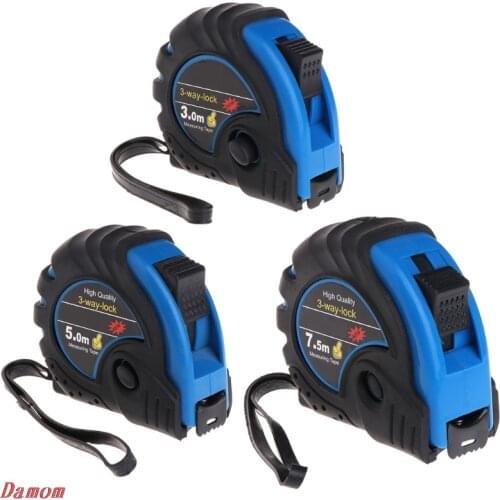 3m 5m 7.5m Retractable Tape Measure 3-Way-Lock Metric Rubber Measuring Tape Rule