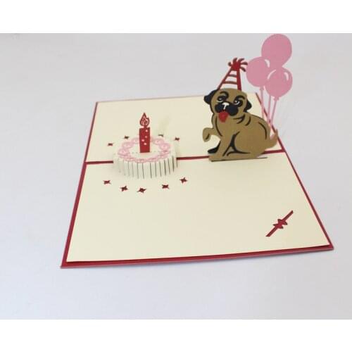 3D Laser Cut Handmade Cartoon Dog Birthday Cake Paper Invitation Greeting Card Postcard + Envelope Kids Birthday Creative Gift