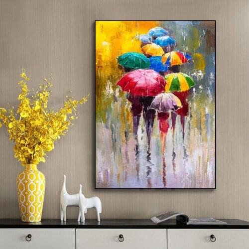 Abstract Portrait Oil Paintings Canvas Girl Holding An Umbrella Posters and Prints CuadrosArt Wall Picture for Living Room Decor