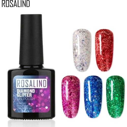 ROSALIND Diamond Glitter Gel Nail Polish Paint Varnishes Lacquer Nail Art Design Semi Permanent Soak Off Base Top Coat