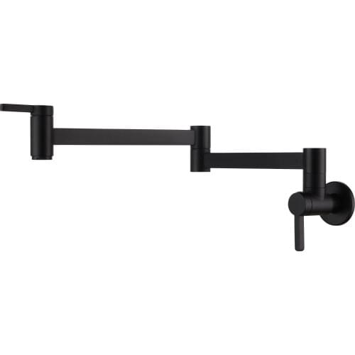 Black color Solid Brass Pot Filler Wall Mounted Kitchen Faucet Dual Handles Double Joint Spout Kitchen tap