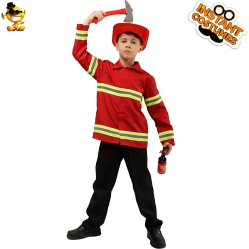 DSPLAY New Design Firefighter Handsome Boys Child Fireman Costume Boys Cool Fancy Suit Cosplay for Carnival Party Costumes