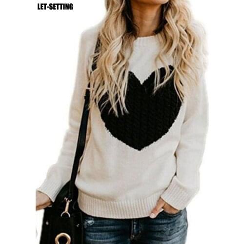 Bottoming o-neck knitted cute casual patchwork pullover shirt long-sleeved chest peach heart twist women sweater S-XL