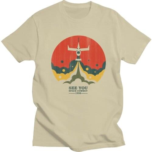 Vintage Mens Cowboy Bebop Shirt See You Space Cowboy Tee Tops Short Sleeve Cotton Tshirt Anime Childhood Memory T-shirt Gift