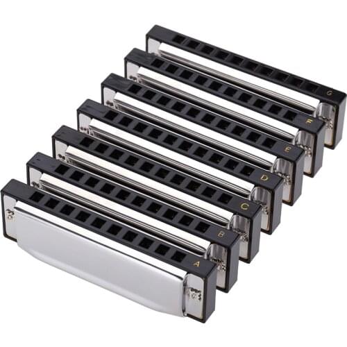 Swan Harmonica 10 Holes Harp Blues Harmonica Diatonic Harmonica Set 7 Piece (A-G) W/ Exquisite Box with Wipes