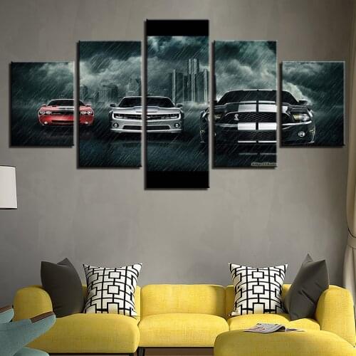 Racing Circuit in Stormy Weather Canvas Print Art Wall Painting For Living Room Home Decor 5 Pieces Decoration Picture Cars