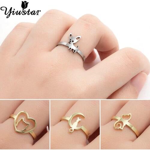 Yiustar Cute Chihuahua Rings Animal Pet Stainless Steel Opening Ring Adjustable for Women Hollow Minimalist Jewelry Wholesale