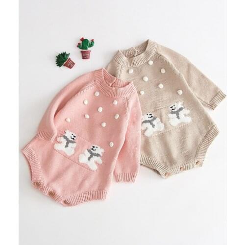 Spring And Autumn 2020 Baby Baby Girls Pure Cotton Jacquard One-piece Suit Hand-made Bubble Knitted Romper Newborn Clothes