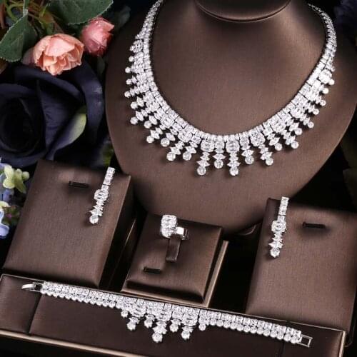 Jankelly African 4pcs Bridal Zirconia Jewelry Sets For Women jewelry sets & more Dubai Nigeria CZ Crystal Wedding Jewelry Sets