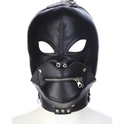 Hood Mask Bound Flirting Mask Leather with Lock Devil Headset Blindfold Sex Bondage Sex Toys for Couples Sex Games