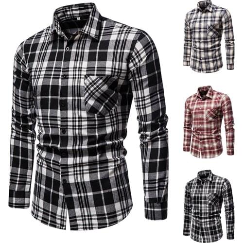 2021 New Mens Check Long Sleeve Shirt Casual Loose Lapel Cardigan Pocket Shirt High Quality Comfy Daily Shirts Мужская Одежда