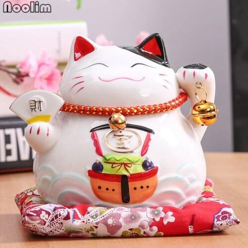 NOOLIM 4.5 Inch Maneki Neko Ceramic Lucky Cat Home Decor Porcelain Ornaments Business Gifts Fortune Cat Money Box Fengshui Craft