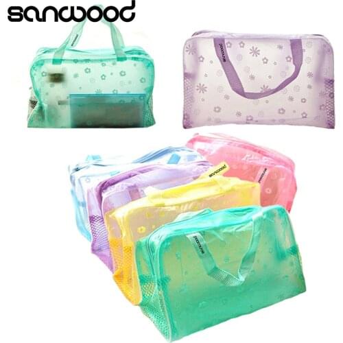 2016 New Women Bag Girl Floral Print Transparent Waterproof Toiletry Bathing Pouch 9II9