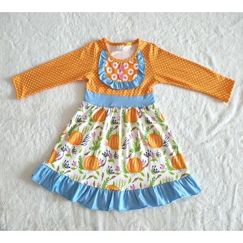 New arrival Halloween long sleeve dress girl classic pumpkin frocks high quality fashion girl dresses